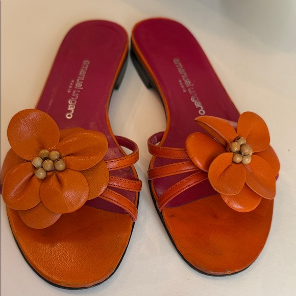 Emanuel Ungaro Orange Sandals with Floral Detail - Picture 2 of 8